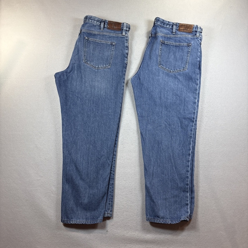 Lot of 2 - Lands End Square Rigger Denim Jeans Men Sz 42X30 Blue Traditional Fit